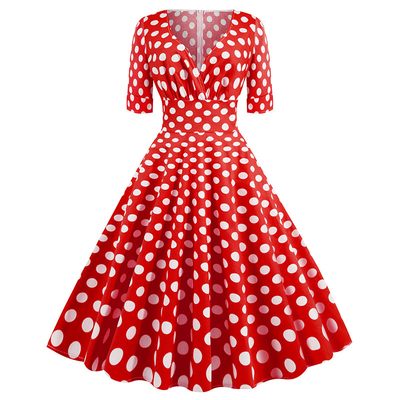Women Vintage 50s 60s Polka Dot Swing A-line Evening Party Cocktail Dresses Red
