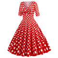 Women Vintage 50s 60s Polka Dot Swing A-line Evening Party Cocktail Dresses Red