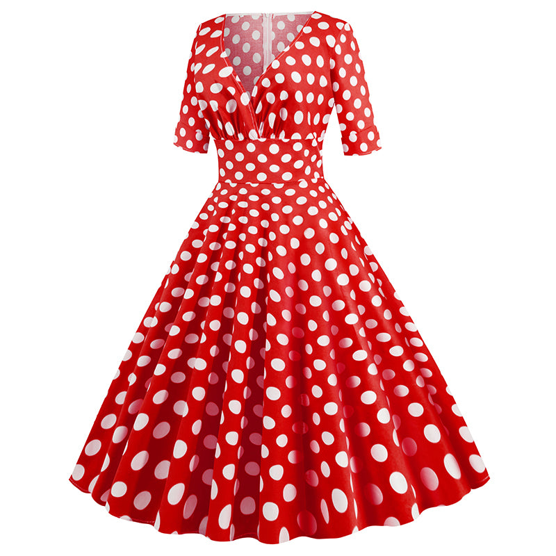 Women Vintage 50s 60s Polka Dot Swing A-line Evening Party Cocktail Dresses Red