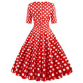 Women Vintage 50s 60s Polka Dot Swing A-line Evening Party Cocktail Dresses Red