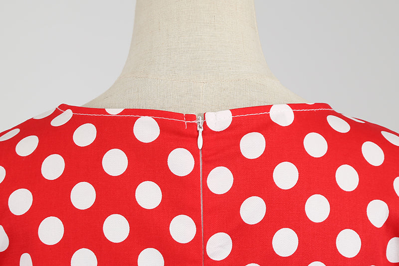 Women Vintage 50s 60s Polka Dot Swing A-line Evening Party Cocktail Dresses Red