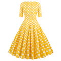 Women Vintage 50s 60s Polka Dot Swing A-line Evening Party Cocktail Dresses Yellow