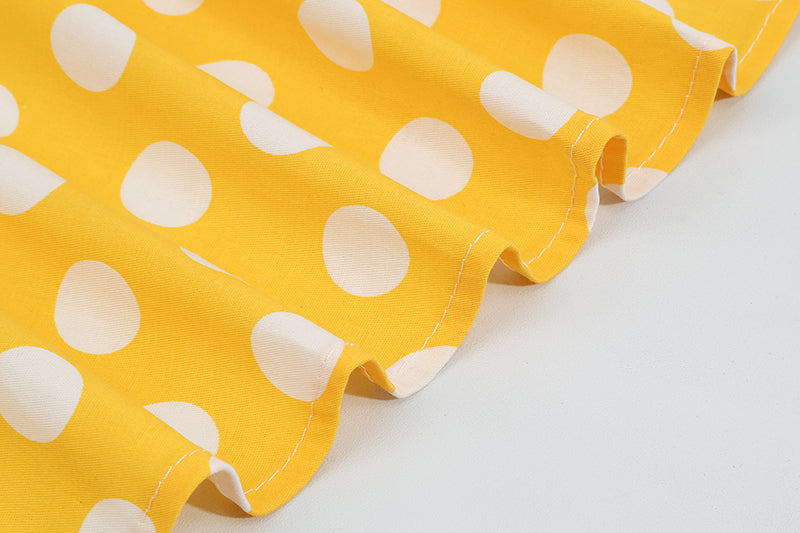 Women Vintage 50s 60s Polka Dot Swing A-line Evening Party Cocktail Dresses Yellow