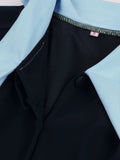 Women Vintage Buttons Down 50s A-Line Casual Prom Swing Dress Blue