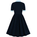 Women Vintage Buttons Down 50s A-Line Casual Prom Swing Dress Blue