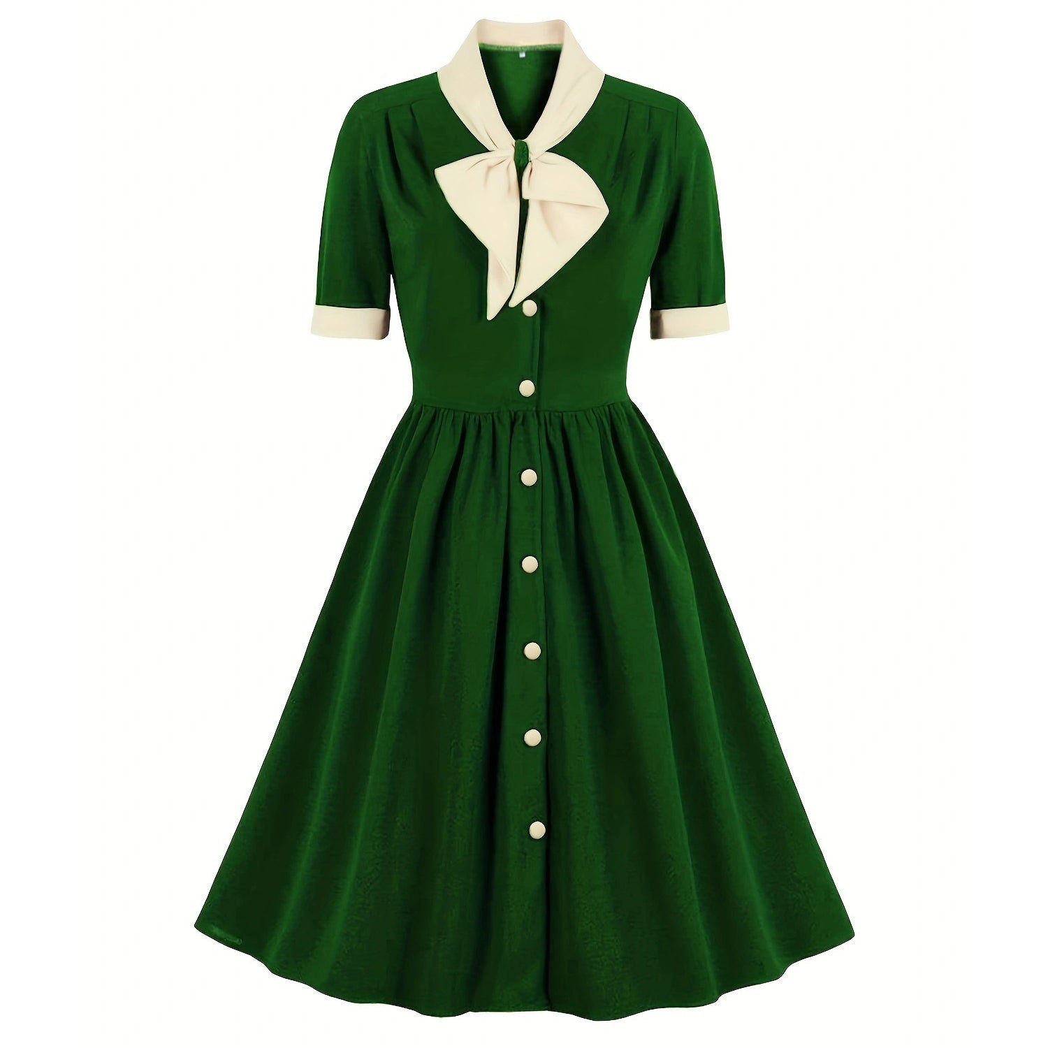 Women Vintage Buttons Down 50s A-Line Casual Prom Swing Dress Green