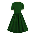 Women Vintage Buttons Down 50s A-Line Casual Prom Swing Dress Green