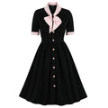 Women Vintage Buttons Down 50s A-Line Casual Prom Swing Dress Pink