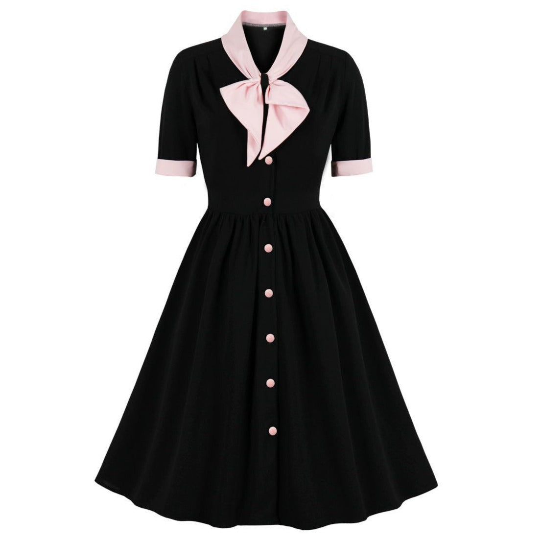 Women Vintage Buttons Down 50s A-Line Casual Prom Swing Dress Pink