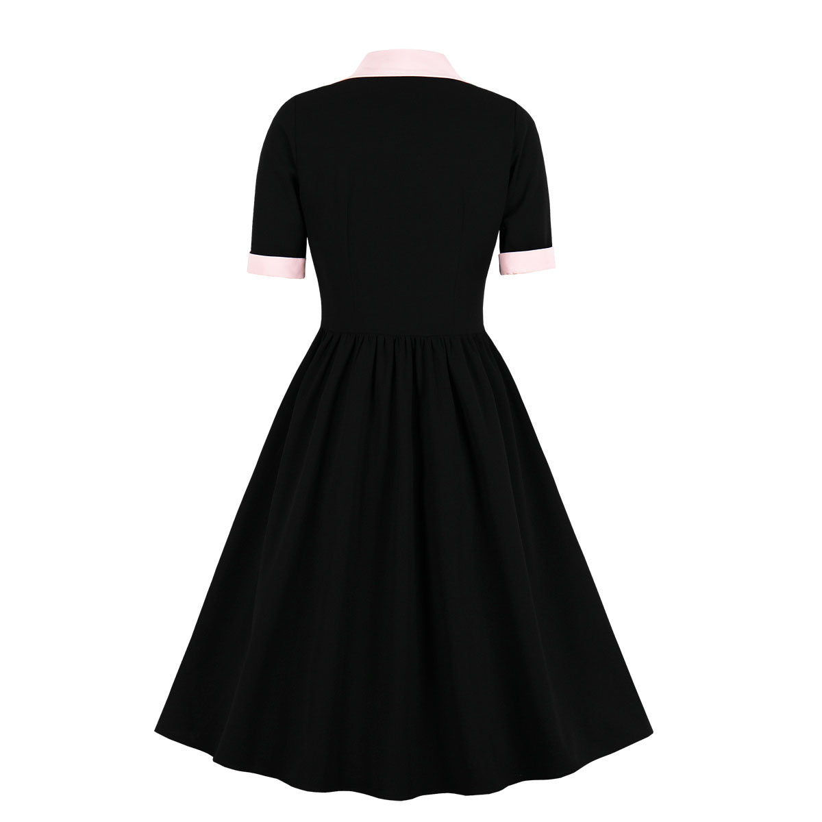 Women Vintage Buttons Down 50s A-Line Casual Prom Swing Dress Pink