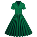 Women Vintage Cocktail Swing 60s Button up Prom Dress with Belt Green