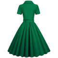 Women Vintage Cocktail Swing 60s Button up Prom Dress with Belt Green