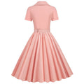 Women Vintage Cocktail Swing 60s Button up Prom Dress with Belt Pink