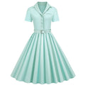 Women Vintage Cocktail Swing 60s Button up Prom Dress with Belt Sky