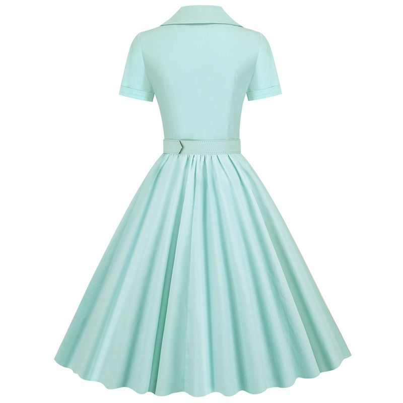 Women Vintage Cocktail Swing 60s Button up Prom Dress with Belt Sky
