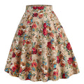 Women Vintage Floral Print A Line Midi Skirt 1950s Circle Skirts Beige