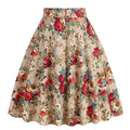 Women Vintage Floral Print A Line Midi Skirt 1950s Circle Skirts Beige