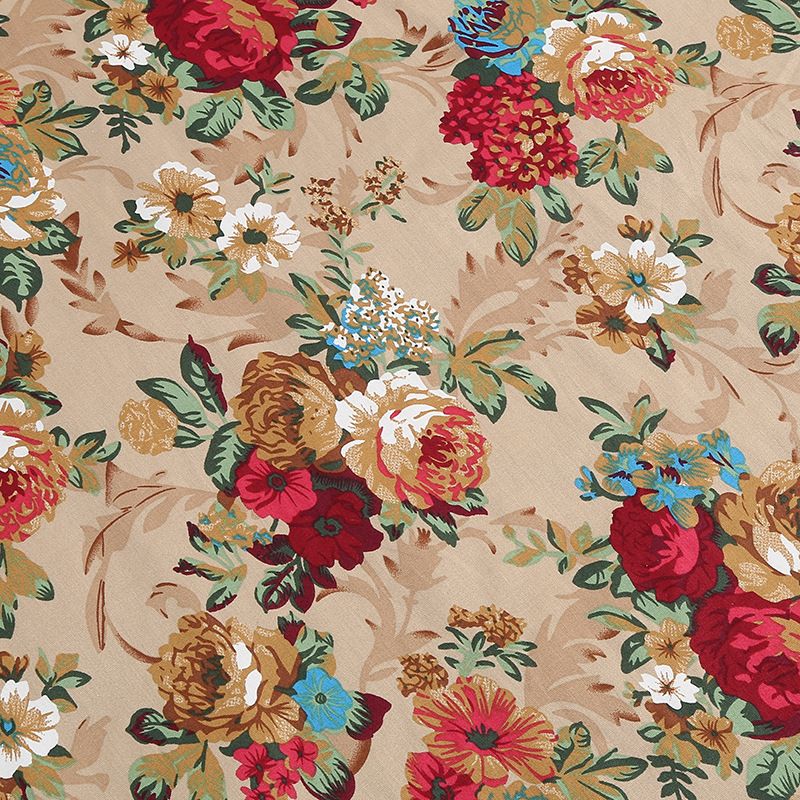 Women Vintage Floral Print A Line Midi Skirt 1950s Circle Skirts Beige