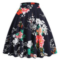 Women Vintage Floral Print A Line Midi Skirt 1950s Circle Skirts Black