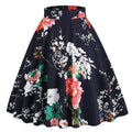 Women Vintage Floral Print A Line Midi Skirt 1950s Circle Skirts Black