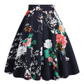 Women Vintage Floral Print A Line Midi Skirt 1950s Circle Skirts Black