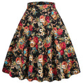Women Vintage Floral Print A Line Midi Skirt 1950s Circle Skirts Orange