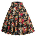 Women Vintage Floral Print A Line Midi Skirt 1950s Circle Skirts Orange