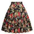 Women Vintage Floral Print A Line Midi Skirt 1950s Circle Skirts Orange