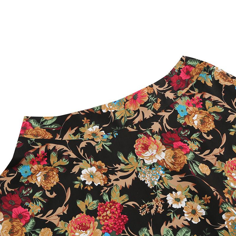Women Vintage Floral Print A Line Midi Skirt 1950s Circle Skirts Orange