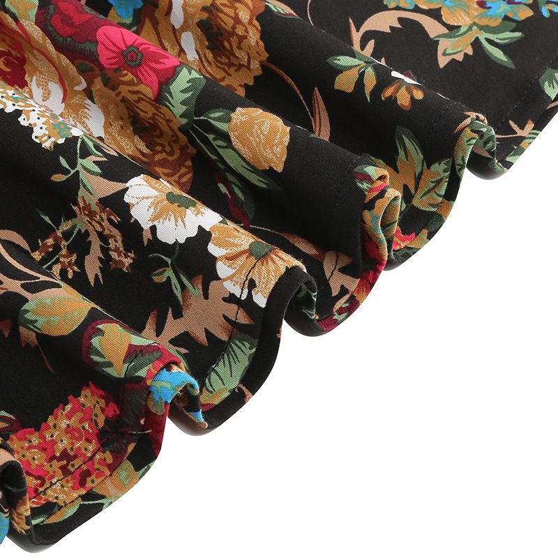 Women Vintage Floral Print A Line Midi Skirt 1950s Circle Skirts Orange