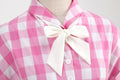 Women Vintage Pink Plaid Dress Buttons Down 50s Flared A-Line Swing Dress Pink