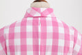 Women Vintage Pink Plaid Dress Buttons Down 50s Flared A-Line Swing Dress Pink