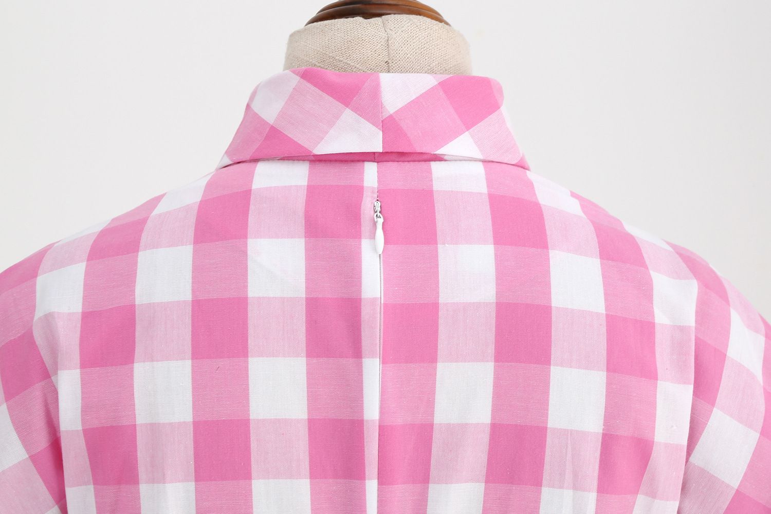 Women Vintage Pink Plaid Dress Buttons Down 50s Flared A-Line Swing Dress Pink