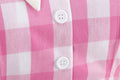Women Vintage Pink Plaid Dress Buttons Down 50s Flared A-Line Swing Dress Pink