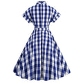 Women Vintage Pink Plaid Dress Buttons Down 50s Flared A-Line Swing Dress Pink Blue