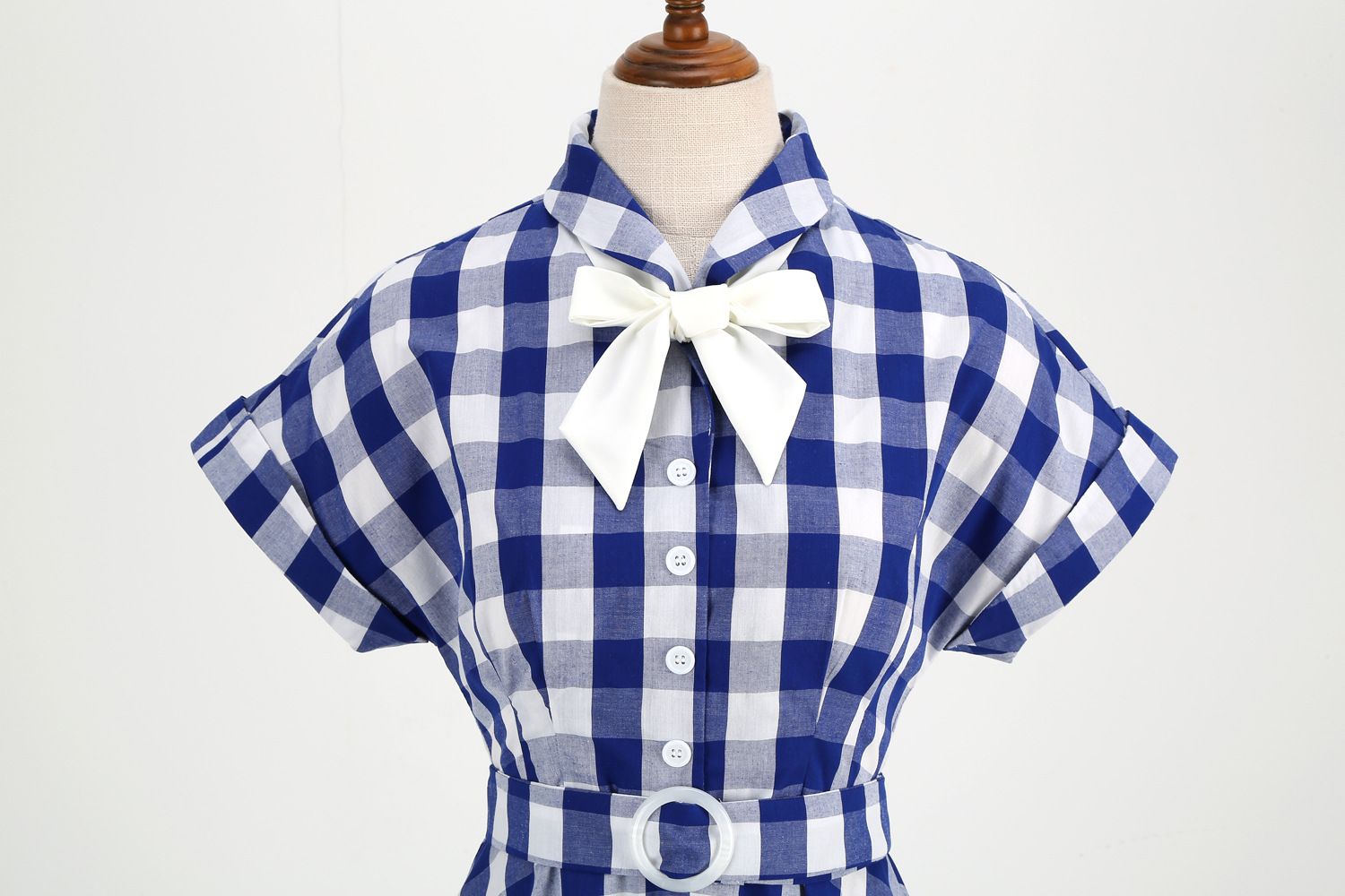 Women Vintage Pink Plaid Dress Buttons Down 50s Flared A-Line Swing Dress Pink Blue