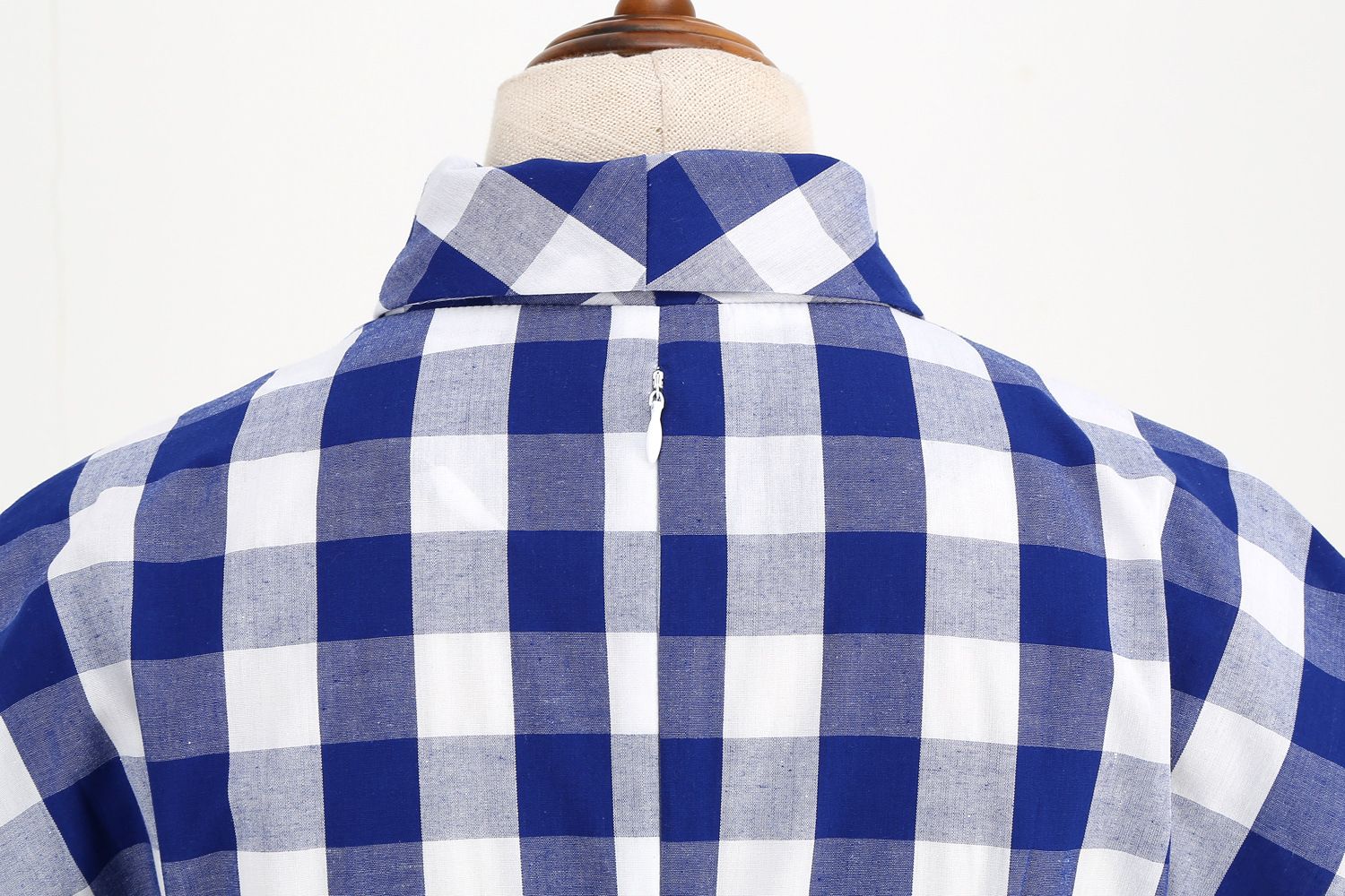 Women Vintage Pink Plaid Dress Buttons Down 50s Flared A-Line Swing Dress Pink Blue