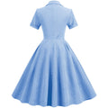 Women Vintage  Plaid Short Sleeve Dress with Belt Rockabilly Party 50S Swing Dress Blue