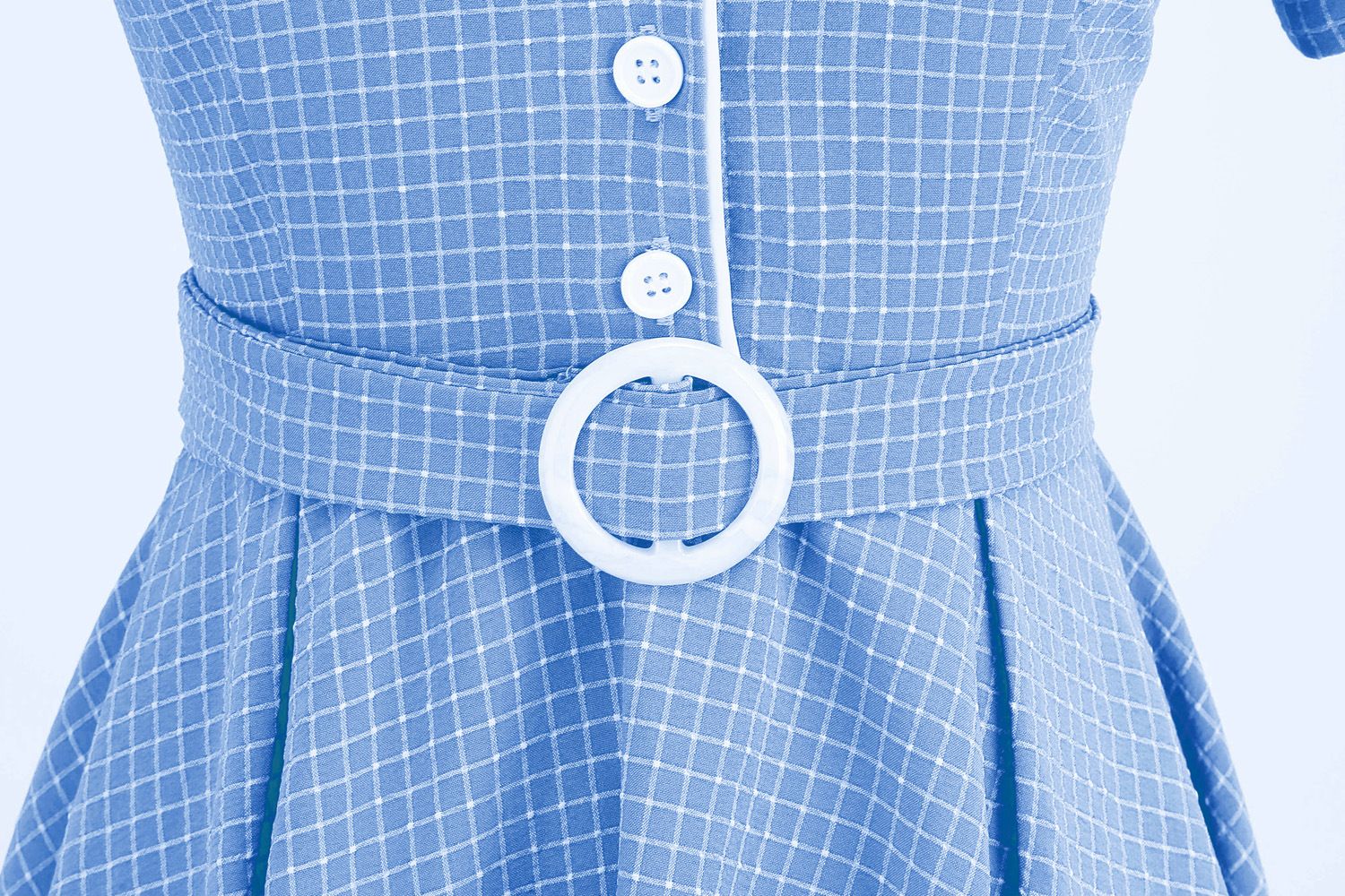 Women Vintage  Plaid Short Sleeve Dress with Belt Rockabilly Party 50S Swing Dress Blue