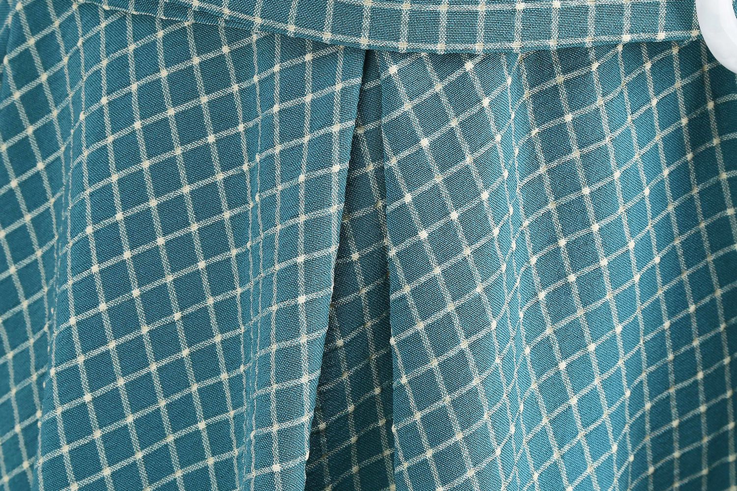 Women Vintage  Plaid Short Sleeve Dress with Belt Rockabilly Party 50S Swing Dress Green