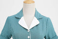 Women Vintage  Plaid Short Sleeve Dress with Belt Rockabilly Party 50S Swing Dress Green