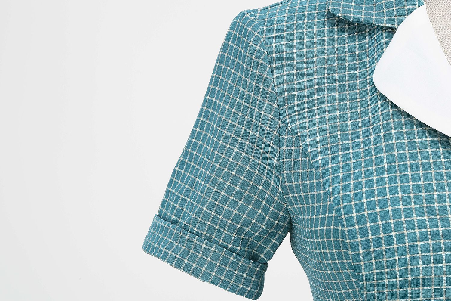Women Vintage  Plaid Short Sleeve Dress with Belt Rockabilly Party 50S Swing Dress Green