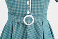 Women Vintage  Plaid Short Sleeve Dress with Belt Rockabilly Party 50S Swing Dress Green