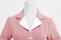 Women Vintage  Plaid Short Sleeve Dress with Belt Rockabilly Party 50S Swing Dress Pink