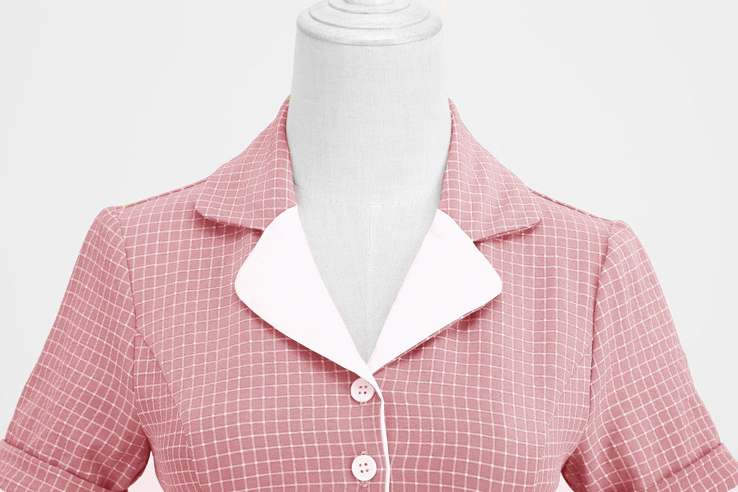 Women Vintage  Plaid Short Sleeve Dress with Belt Rockabilly Party 50S Swing Dress Pink