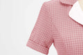 Women Vintage  Plaid Short Sleeve Dress with Belt Rockabilly Party 50S Swing Dress Pink