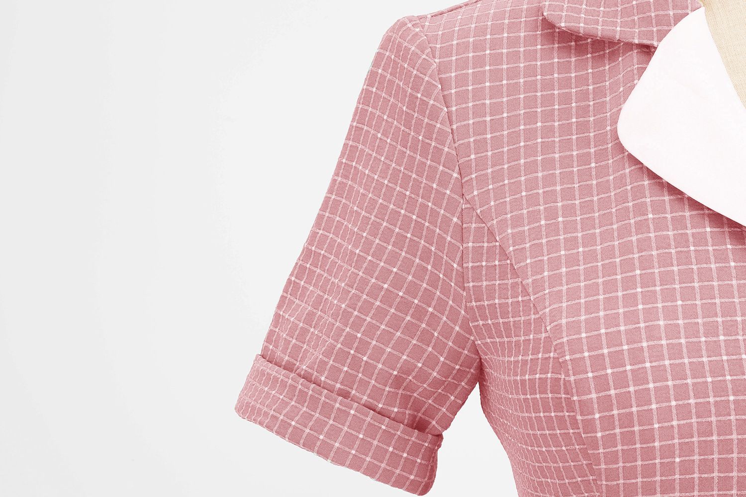 Women Vintage  Plaid Short Sleeve Dress with Belt Rockabilly Party 50S Swing Dress Pink