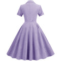 Women Vintage  Plaid Short Sleeve Dress with Belt Rockabilly Party 50S Swing Dress Purple