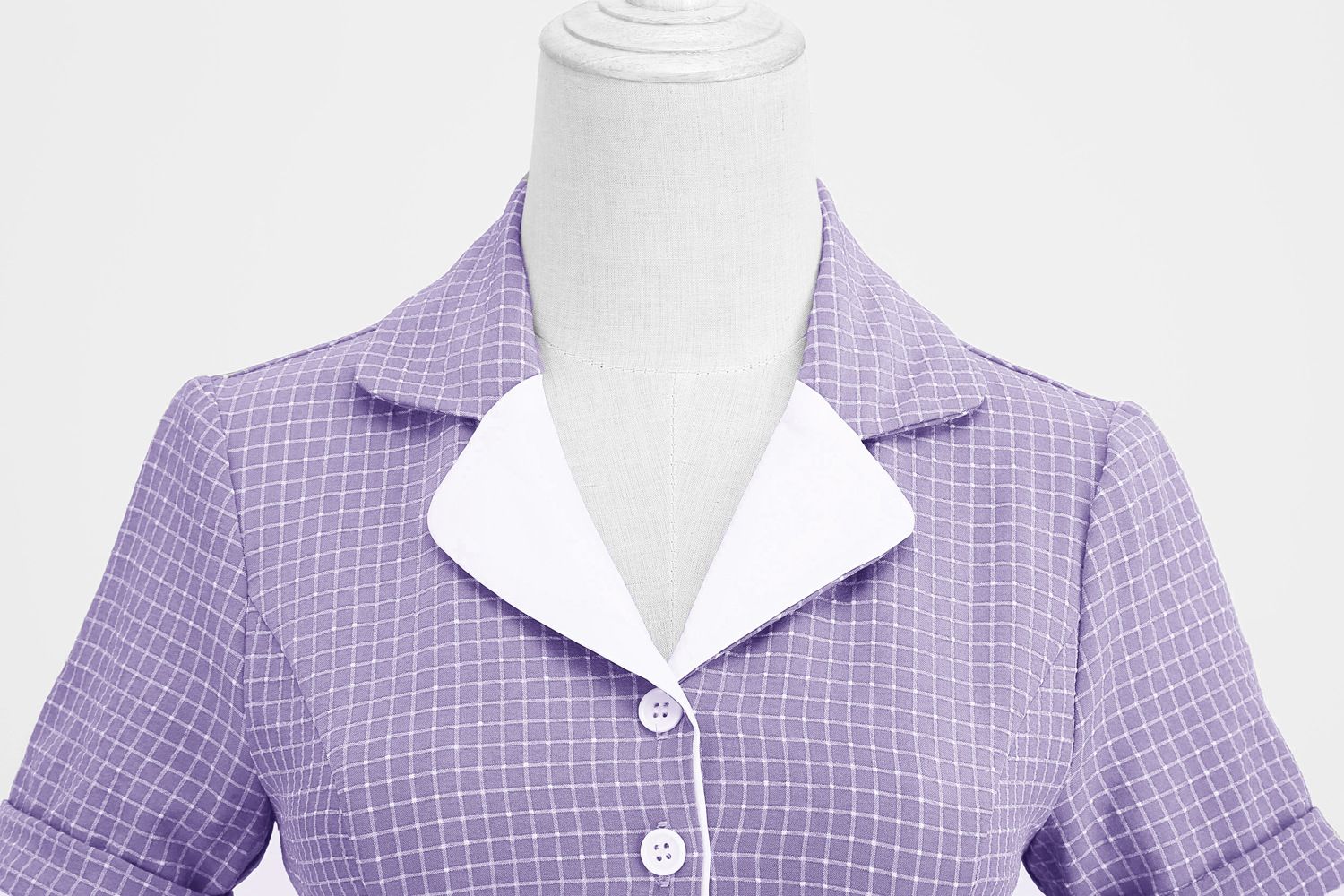 Women Vintage  Plaid Short Sleeve Dress with Belt Rockabilly Party 50S Swing Dress Purple