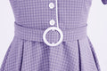 Women Vintage  Plaid Short Sleeve Dress with Belt Rockabilly Party 50S Swing Dress Purple